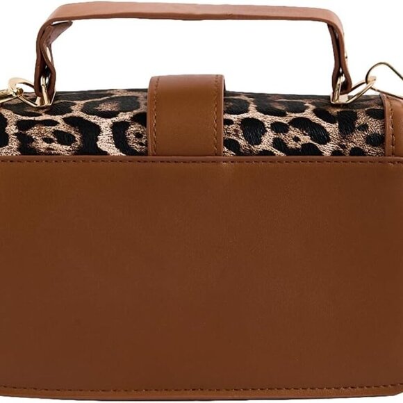 Women's Faux Leather Leopard Crossbody Bag Top Handle Square Flap Handbag - Picture 2 of 5